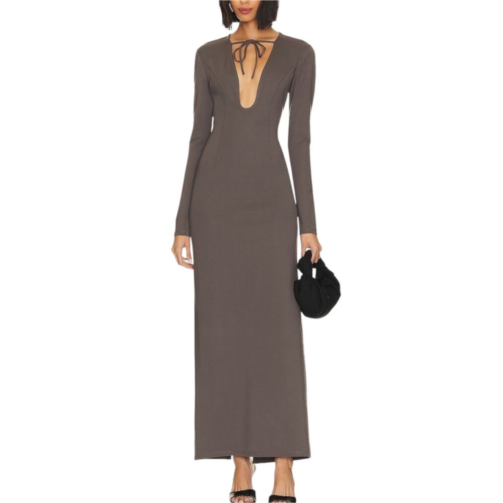 LPA Santino Maxi Dress Long Sleeve Slate Grey
